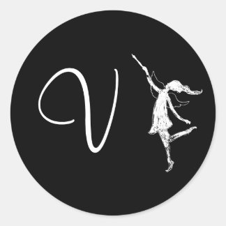 Sticker Rond Art Fairy Initial : V