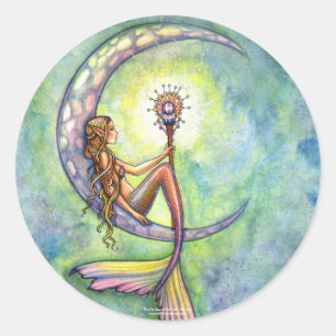 Sticker Rond Art fantastique d'autocollant de sirène par Molly