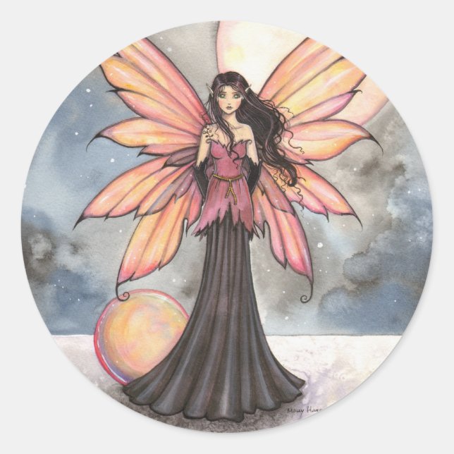 Sticker Rond Art fantastique de fée et de lune (Devant)