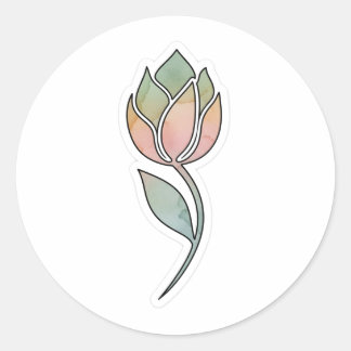 Sticker Rond Art floral aquarelle minimaliste | Douce floraison