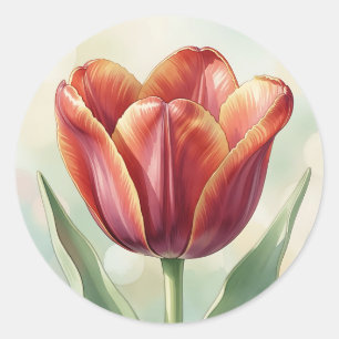 Sticker Rond Art floral de tulipe rouge vibrant