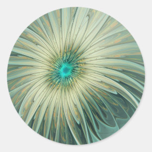 Sticker Rond Art floral fractal fantaisiste vert sauge abstrait