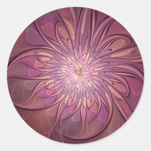 Sticker Rond Art floral fractal moderne abstrait couleurs de ba