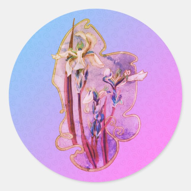 Sticker Rond Art Floral Iris Bleu Perdu (Devant)