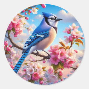 Sticker Rond Art Floral/printemps Blue Jay