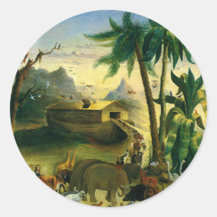 Sticker Rond Art folklorique victorien vintage, L'Arche de Noé