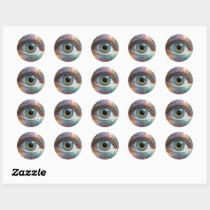 Sticker Rond Art Fractal Blue Eyeball,