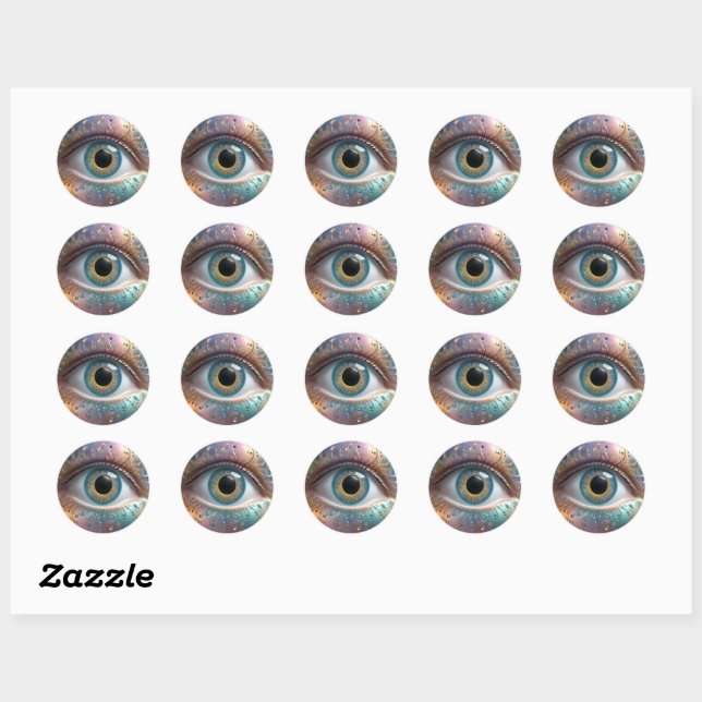 Sticker Rond Art Fractal Blue Eyeball, (Feuille)