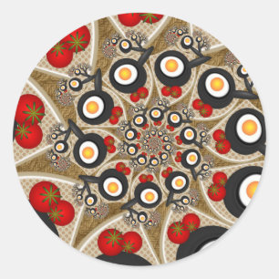 Sticker Rond Art fractal de brunch drôle, nourriture, tomates, 