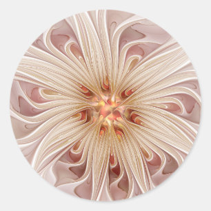 Sticker Rond Art fractal de fleurs pastel moderne abstrait pêch