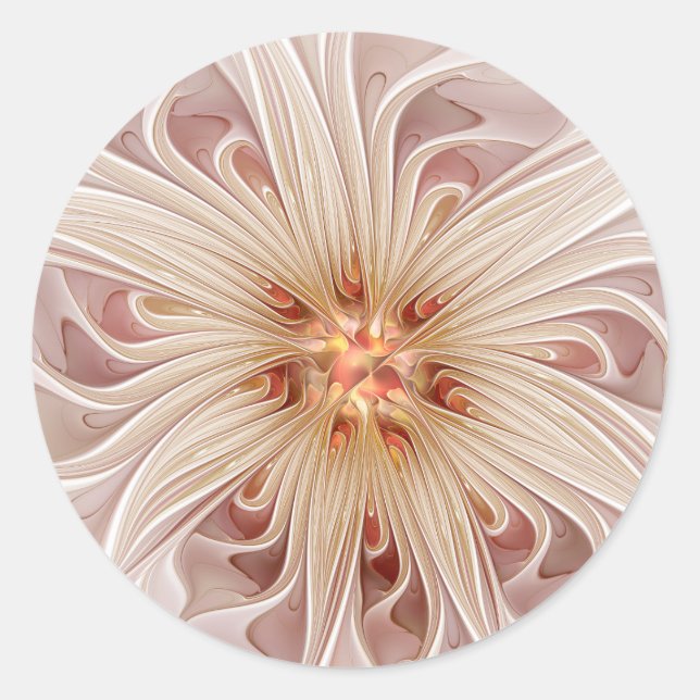 Sticker Rond Art fractal de fleurs pastel moderne abstrait pêch (Devant)