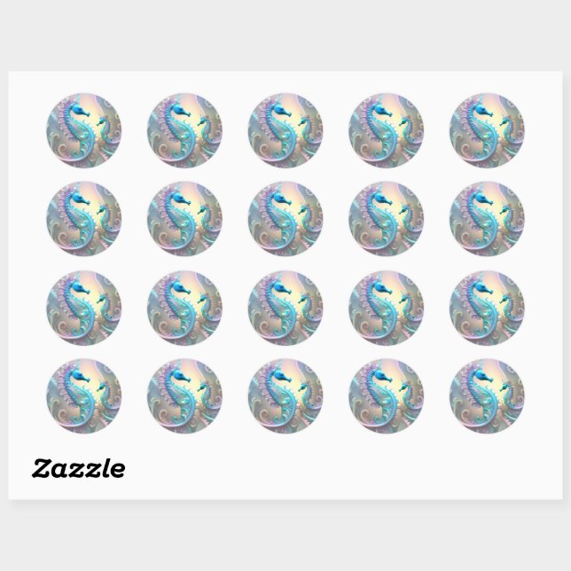 Sticker Rond Art fractal des hippocampes, (Feuille)