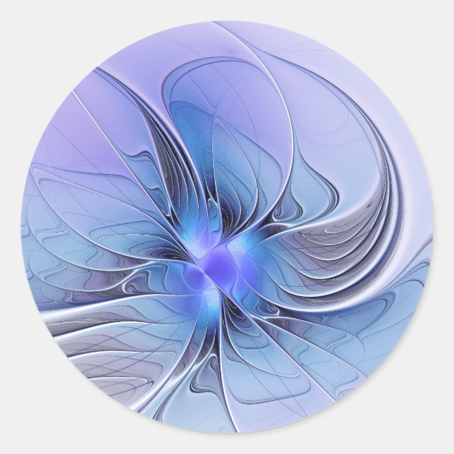 Sticker Rond Art fractal moderne abstrait bleu lavande (Devant)