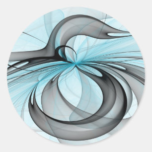 Sticker Rond Art fractal moderne gris anthracite abstrait bleu