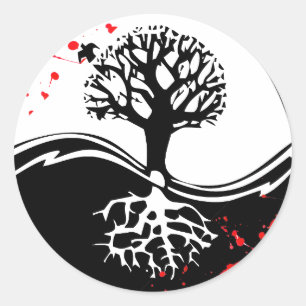 Sticker Rond Art frais de tatouage d'arbre de Yin Yang