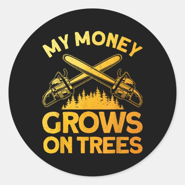 Sticker Rond Art Funny Lumberjack Pour Hommes Arbre Coupe Scie  (Devant)