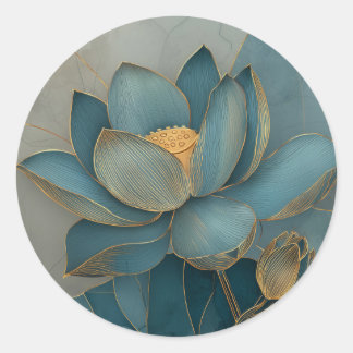 Sticker Rond Art géométrique en ligne de fleur de lotus sarcell