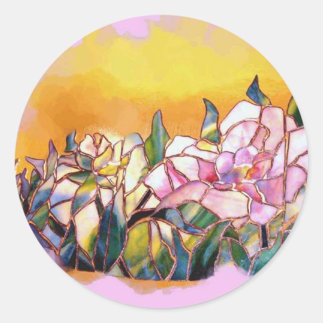 Sticker Rond Art Glass Peony Artistic Modern Seal (Devant)