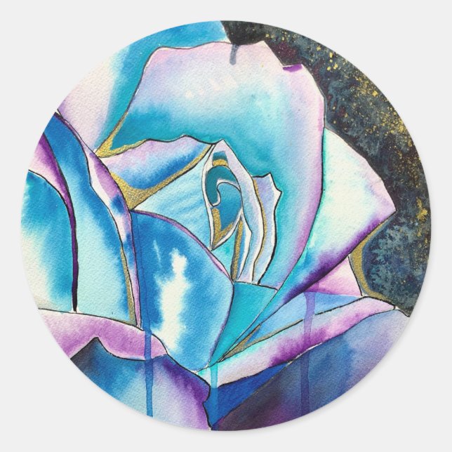Sticker Rond Art gothique Rose bleu (Devant)
