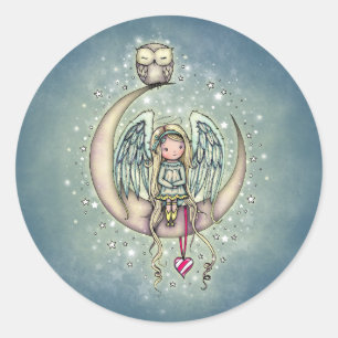 Sticker Rond Art illustré Twinkle Little Angel and Owl