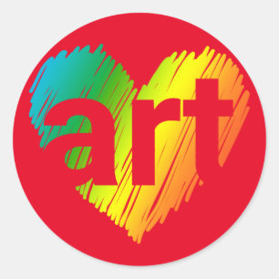 Sticker Rond Art Lover, Big Heart with word Art, Creative Art