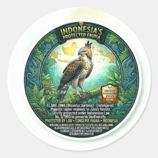 Sticker Rond Art majestueux de l'Aigle de Java - Rare Wi indoné