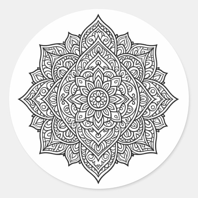 Sticker Rond Art mandala à la ligne noire complexe (Devant)