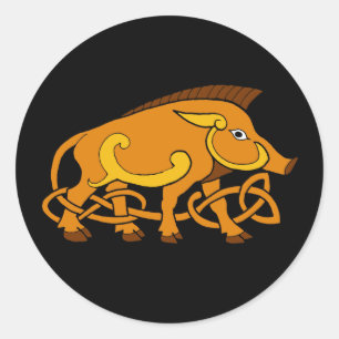 Sticker Rond Art médiéval Celtique Knot Wild Boar