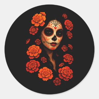 Sticker Rond Art mexicain de crâne de sucre pour hommes La Catr