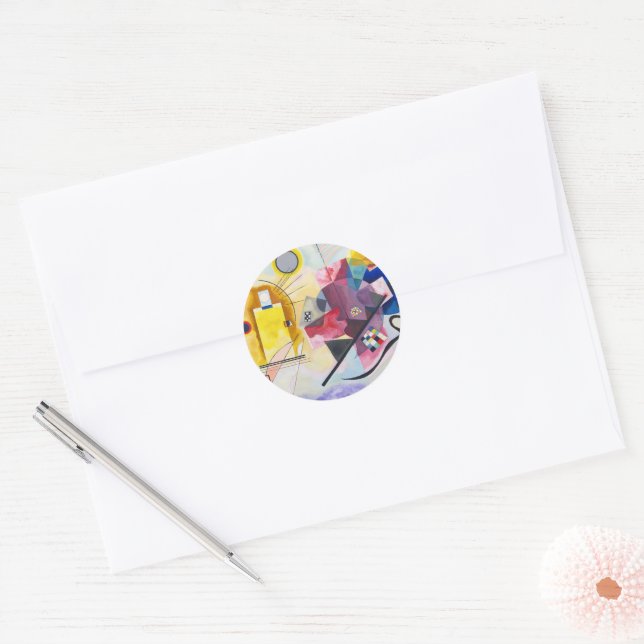 Sticker Rond Art moderne Abstrait Kandinsky Jaune Rouge Bleu (Enveloppe)