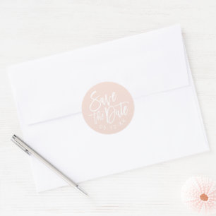 Sticker Rond Art moderne brossé Blush Wedding Enregistrer la da