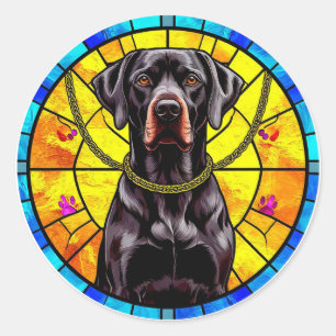 Sticker Rond 🐕 Art Mosaïque de Chien Noir Géométrique Bold Des