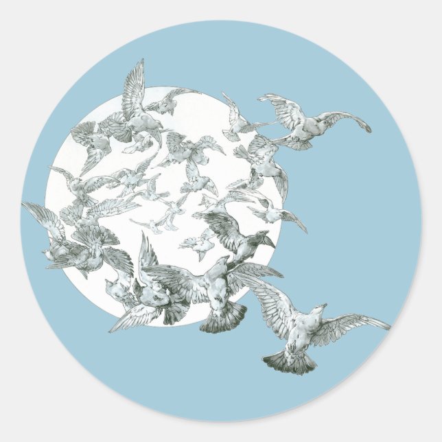 Sticker Rond Art Nouveau ancien troupeau d'oiseaux avec pleine  (Devant)
