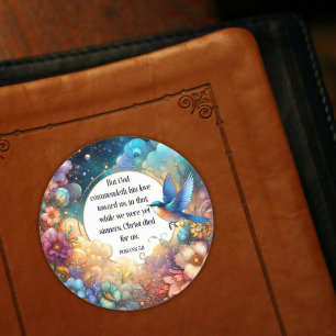 Sticker Rond Art Nouveau Bible Verse Floral Pâques