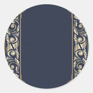 Sticker Rond Art nouveau, bleu marine, or, antique, belle époqu