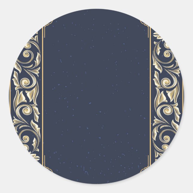 Sticker Rond Art nouveau, bleu marine, or, antique, belle époqu (Devant)