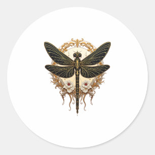 Sticker Rond Art Nouveau Dragonfly Elegant Steampunk