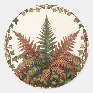 Sticker Rond Art Nouveau Fougère Lierre Botanique 
