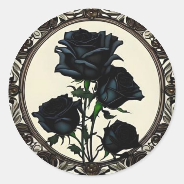 Sticker Rond Art nouveau noir Rose Floral Design (Devant)