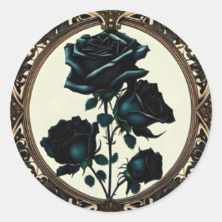 Sticker Rond Art Nouveau Rose noir - Art floral intemporel