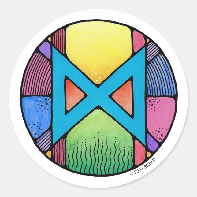 Sticker Rond Art Nouveau Rune Dagaz - AWAKENING (Devant)