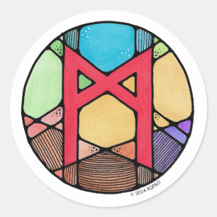 Sticker Rond Art Nouveau Rune Mannaz - HUMANITÉ