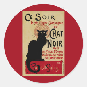 Sticker Rond Art Nouveau vintage, Ce Soir Chat Noir Chat Noir