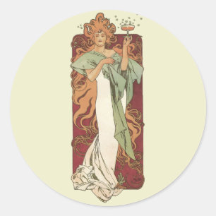 Sticker Rond Art Nouveau vintage, Champagne par Alphonse Mucha