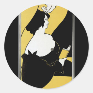 Sticker Rond Art Nouveau vintage, Lecture d'un livre jaune