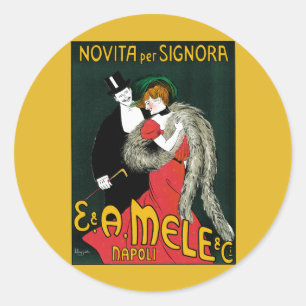 Sticker Rond Art Nouveau vintage, Mode italienne Amour Romance