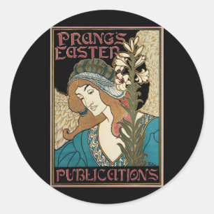 Sticker Rond Art Nouveau vintage, publications de Pâques de Pra