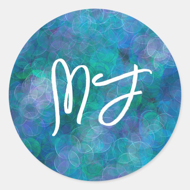 Sticker Rond Art numérique Abstrait Monogrammed Blue Bokeh (Devant)