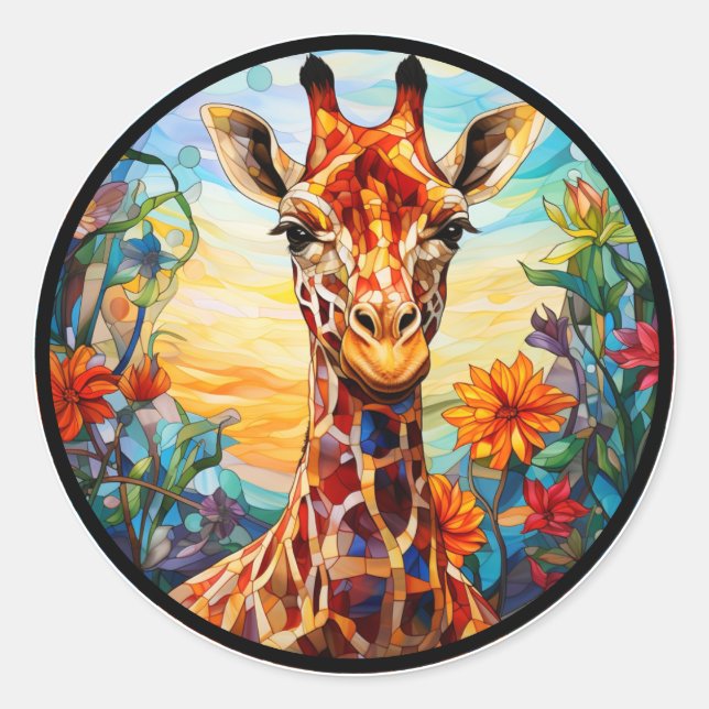 Sticker Rond Art numérique de girafe en verre tendu (Devant)