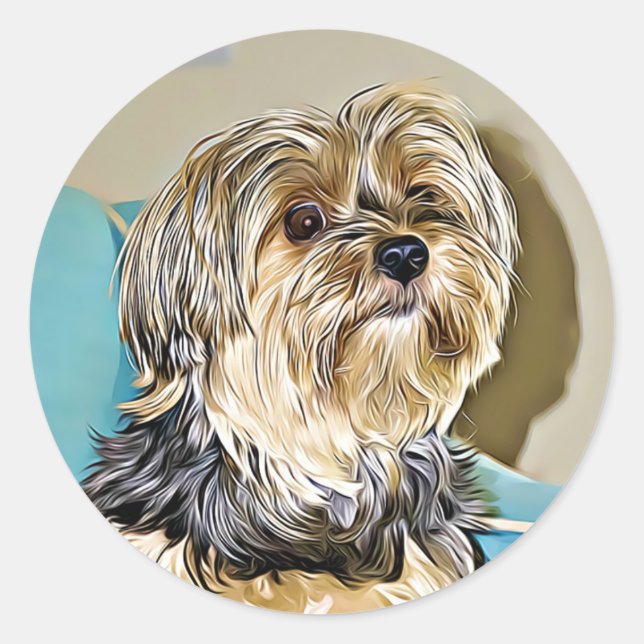 Sticker Rond Art numérique terrier de yorkshire mignon (Devant)